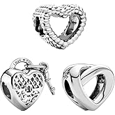 Feitery 3 in 1 Sparkling Levelled Heart Charms Valentines Day Compatible for Pandora Bracelets and Necklaces Jewelry Gift Women's Bead Charm
