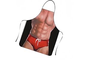 RyanDesign Hilarious Muscle Man Apron for Men - Adjustable Waterproof BBQ Apron, White Elephant Present for Husband and Dad