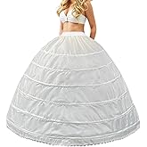 Kryozent Women 6 Hoop Petticoat Underskirt Adjustable Waist Crinoline for Ball Gown Wedding Dress Costume White Slip with Lace Trim