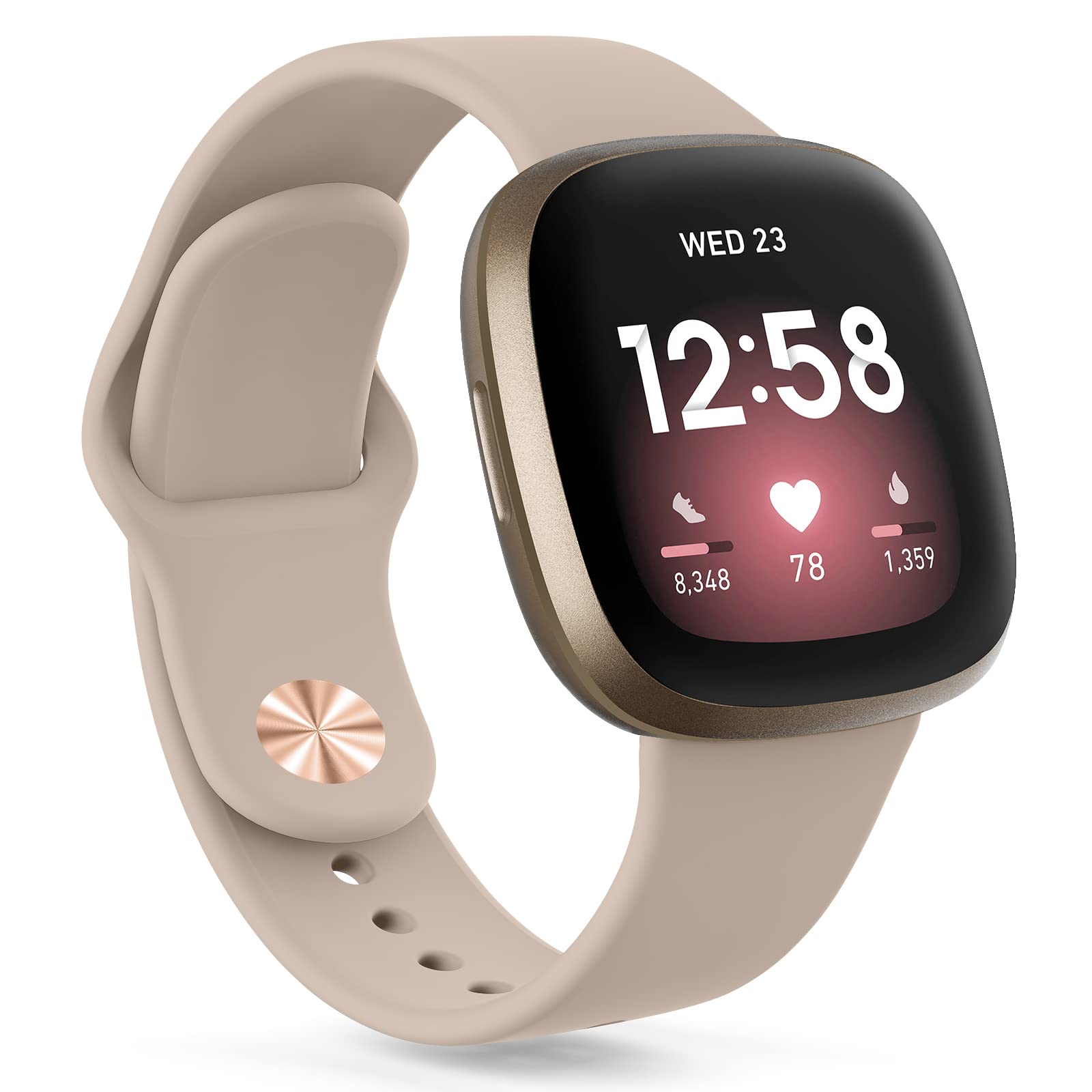 Oumida Silicone Strap for Fitbit Versa 4 & Sense 2, Adjustable Breathable Soft Silicone Wristband Replacement for Fitbit Versa 3 (Cream)