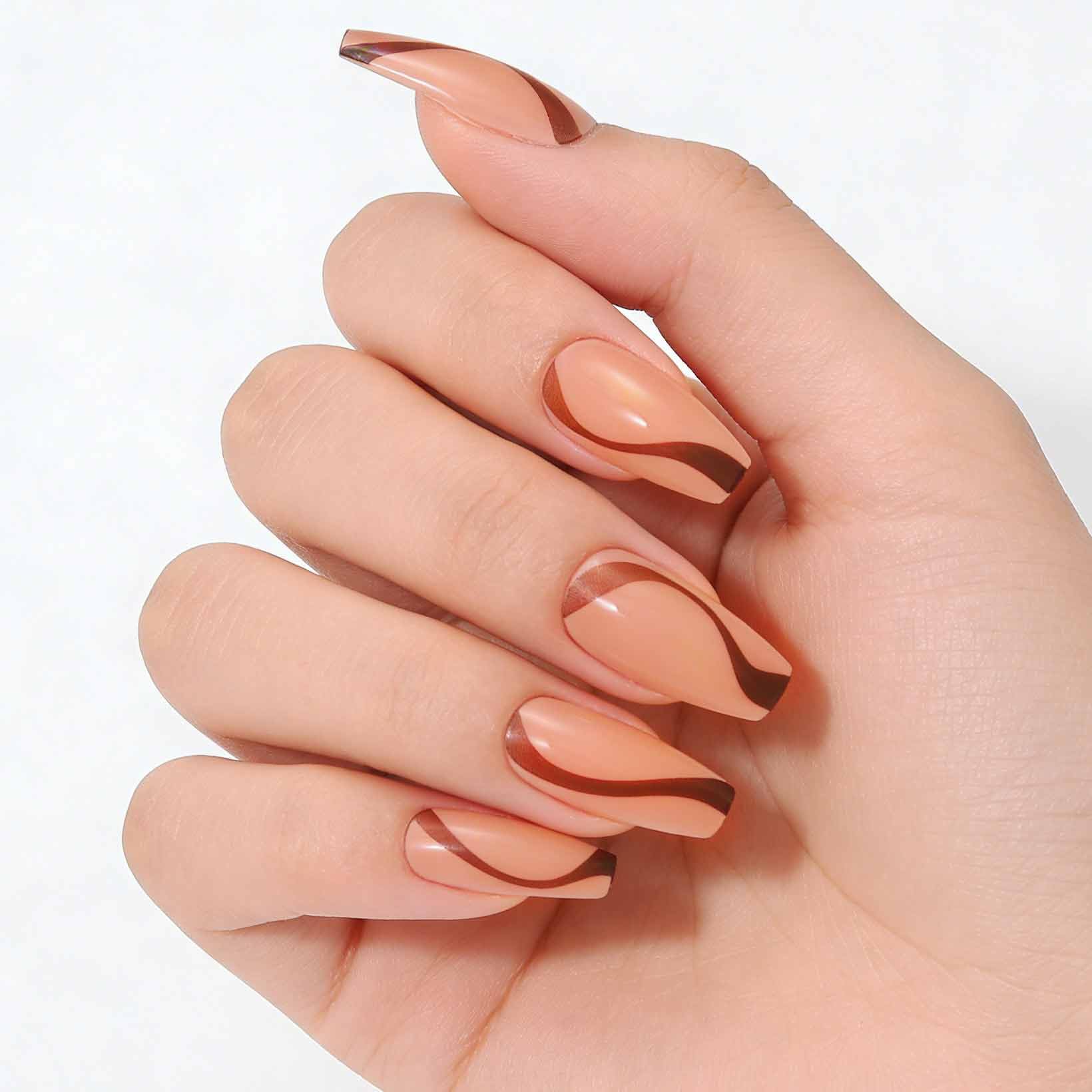 Handcess Coffin False Nails Nude Long Press on Nails Ballerina Fake Nails for Women (24pcs)
