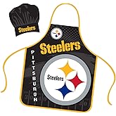 Mojo Licensing Pittsburgh Steelers Apron Chef Hat Set Full Color Universal Size Tie Back Grilling Tailgate BBQ Cooking Host