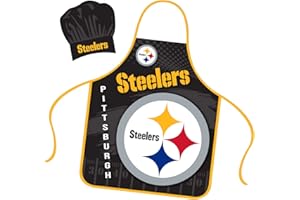Mojo Licensing Pittsburgh Steelers Apron Chef Hat Set Full Color Universal Size Tie Back Grilling Tailgate BBQ Cooking Host