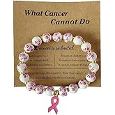 Azusa Sun Breast Cancer Gifts for Women Breast Cancer Awareness Bracelets Handmade Beaded Pink Ribbon Charm Inspirational Bracelet Accessories Encouragement Gift
