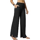 Casei Wide Leg Yoga Pants for Women High Waist Adjustable Hem Loose Dance Casual Pant with Pockets,Black S