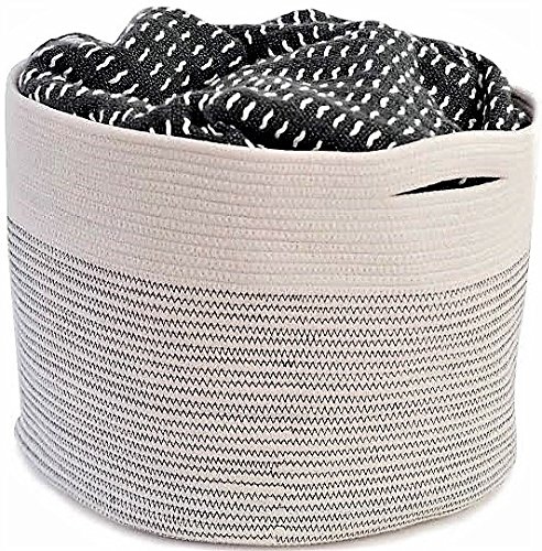 OrganizerLogic Cotton Rope Storage Basket - Decorative Storage Bins With Handles- Organize Toys, Laundry, Shoes, etc - Minimalist Storage Bin Organizer- 15 X 15 X 13 - Natural