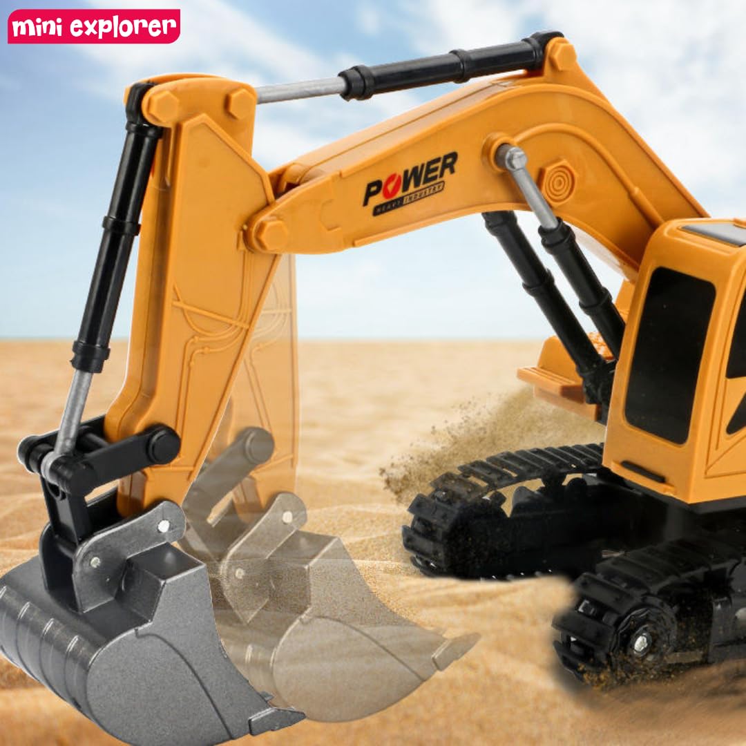 MiniExplorer 6-Channel RC Excavator Toy for Kids | Remote Control Construction Vehicle with Alloy Arm | Rechargeable Engineering Car Toy for Boys & Girls | Heavy Duty Digger Truck Model 4