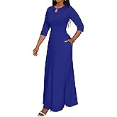 FANDEE Women's Maxi Dress Casual Boho Plain Long Dresses 3/4 Sleeve with Pockets
