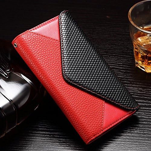 LG G4 Case, Luxury Real Leather Unique Envelope Design Double Color 4 Card Slots And Money Sandwich Magnetic Buckle Leather Wallet Case Cover For Business Personages For LG G4 ( Color : Red )