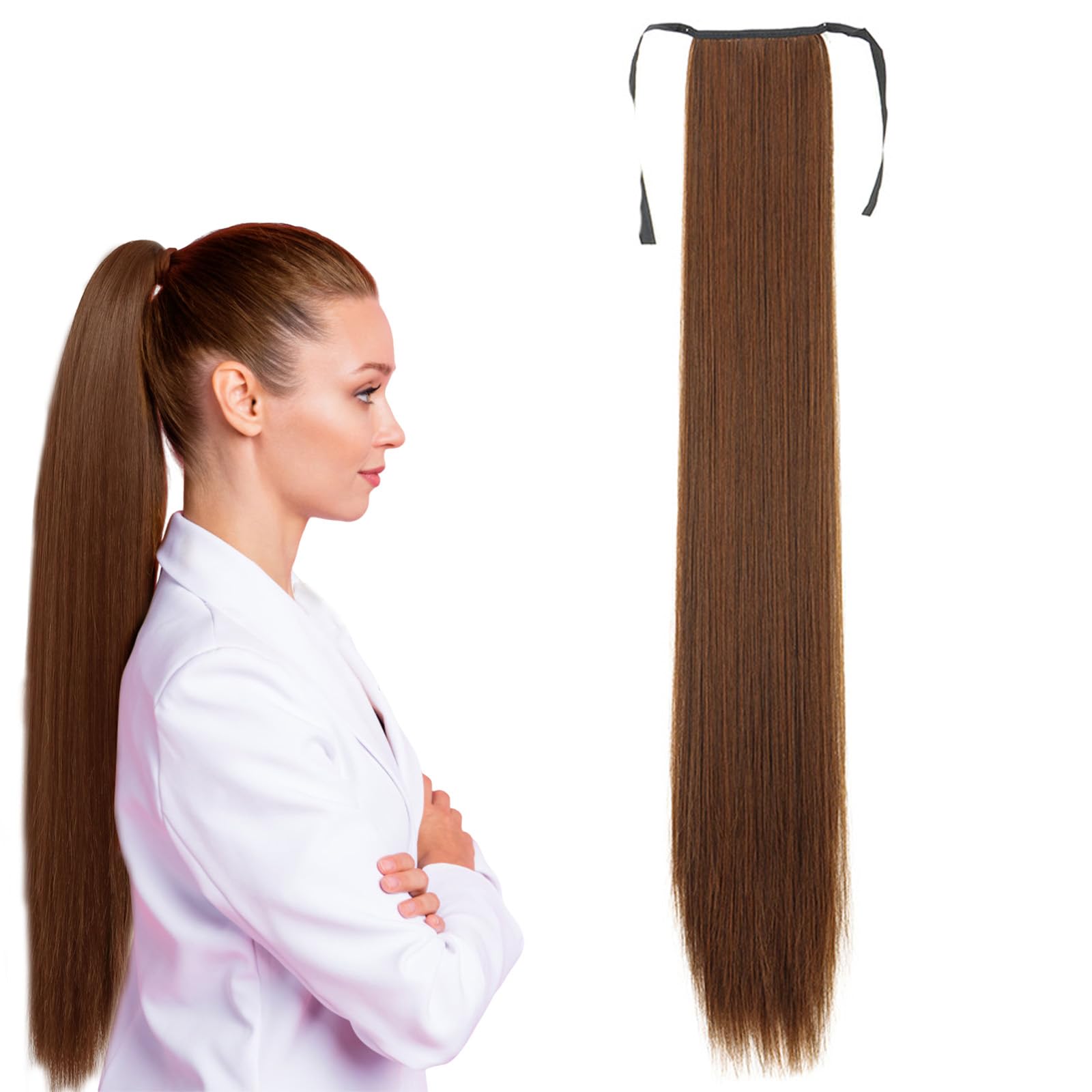 Clip in Ponytail Hair Extensions Straight Wrap around Fluffy Pony Tails Extensions Synthetic Hair Accessories for Women Girls 2206-85