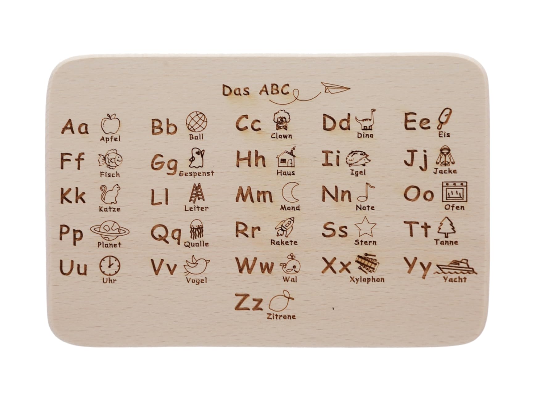 MC-Trend Wooden Breakfast Board Made of Beech for Learning at School Gift Idea for Students (ABC)