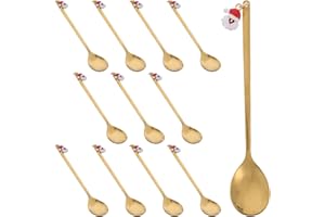 LOLIPPYY 12pcs Stainless Steel Christmas Coffee Spoons Set Santa Claus Charms, Gold Xmas Themed Decorative