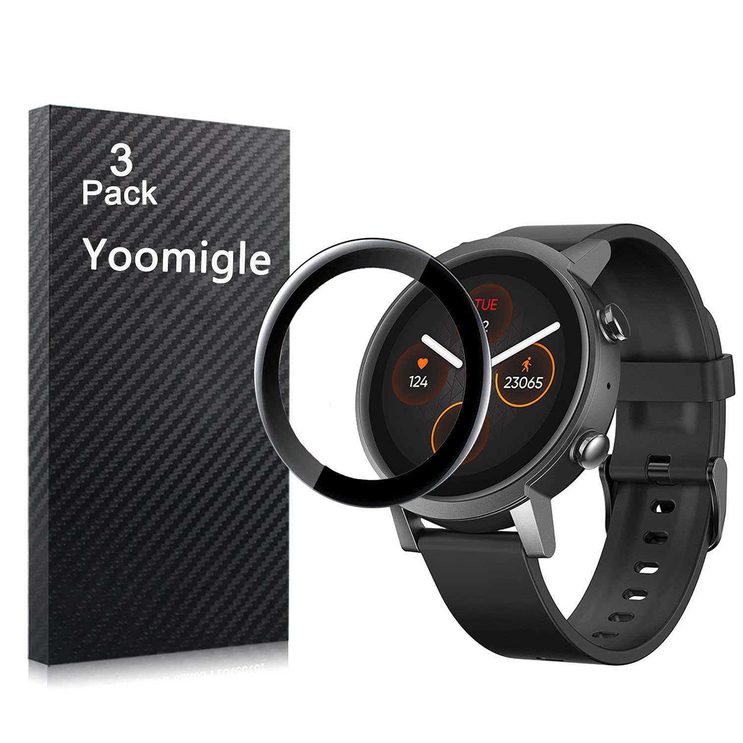 Yoomigle 3 Pack Compatible with TicWatch E3 Screen Protector Film Compatible with TicWatch E3 Smartwatch Screen Protectors Foils 3D Full Coverage Screen Cover Anti-Scratch