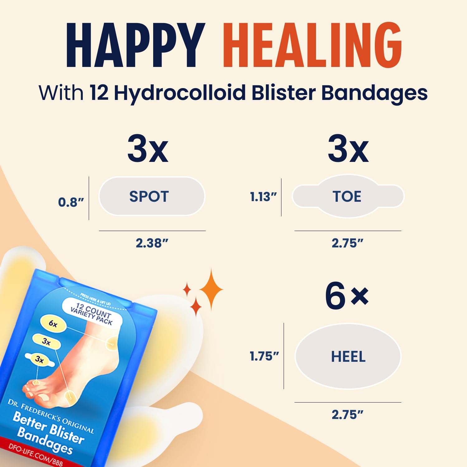 Dr. Frederick's Original Better Blister Bandages - 12ct - Water Resistant - 40% More Cushioning - Hydrocolloid Bandages for Foot, Toe, & Heel - Blister Pads for Prevention & Recovery - Variety Pack