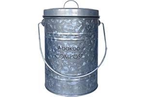 Abakoo Stainless Steel Compost Bin - Premium Grade 304 Stainless Steel Kitchen Composter - Includes 4 Charcoal Filter, Indoor Countertop Kitchen Recycling Bin Pail (1.0 Gallon (Galvanized))