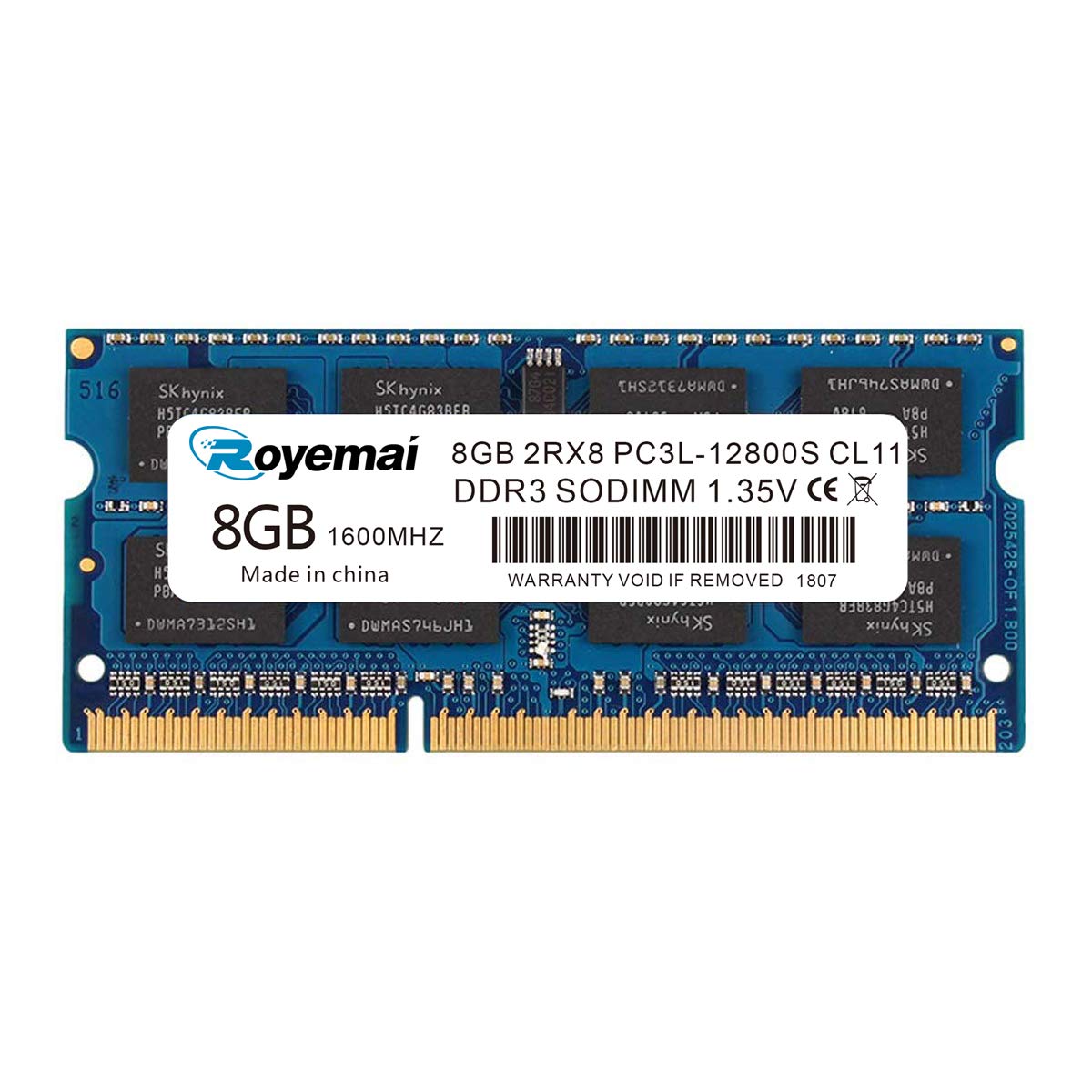 PC3-12800 DDR3 1600Mhz 8GB 2Rx8 1.35V CL11 Non-ECC Notebook RAM Memory Module for Mac Intel and AMD