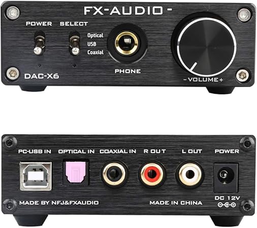 Fx Audio Dac X6 Mini Hifi 2 0 Digital Audio Decoder Dac Input Usb Coaxial Optical Output Rca Headphone Amp 24bit 96khz Dc12v Black Electronics Amazon Com