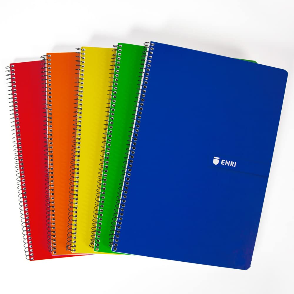 Enri, Notebooks A4 (Folio) White Sheets, Soft Cover, 80 Sheets, Pack 5 Notebooks, Assorted Colours