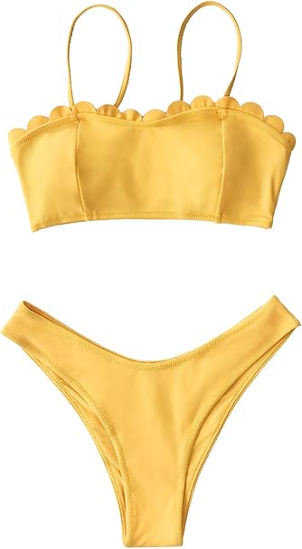 Cupshe レディース ビキニ 水着 ローライズ バンドゥ スカラップ イエロー ビキニセット Us サイズ Medium カラー イエロー ビキニ セパレーツ 通販 Amazon