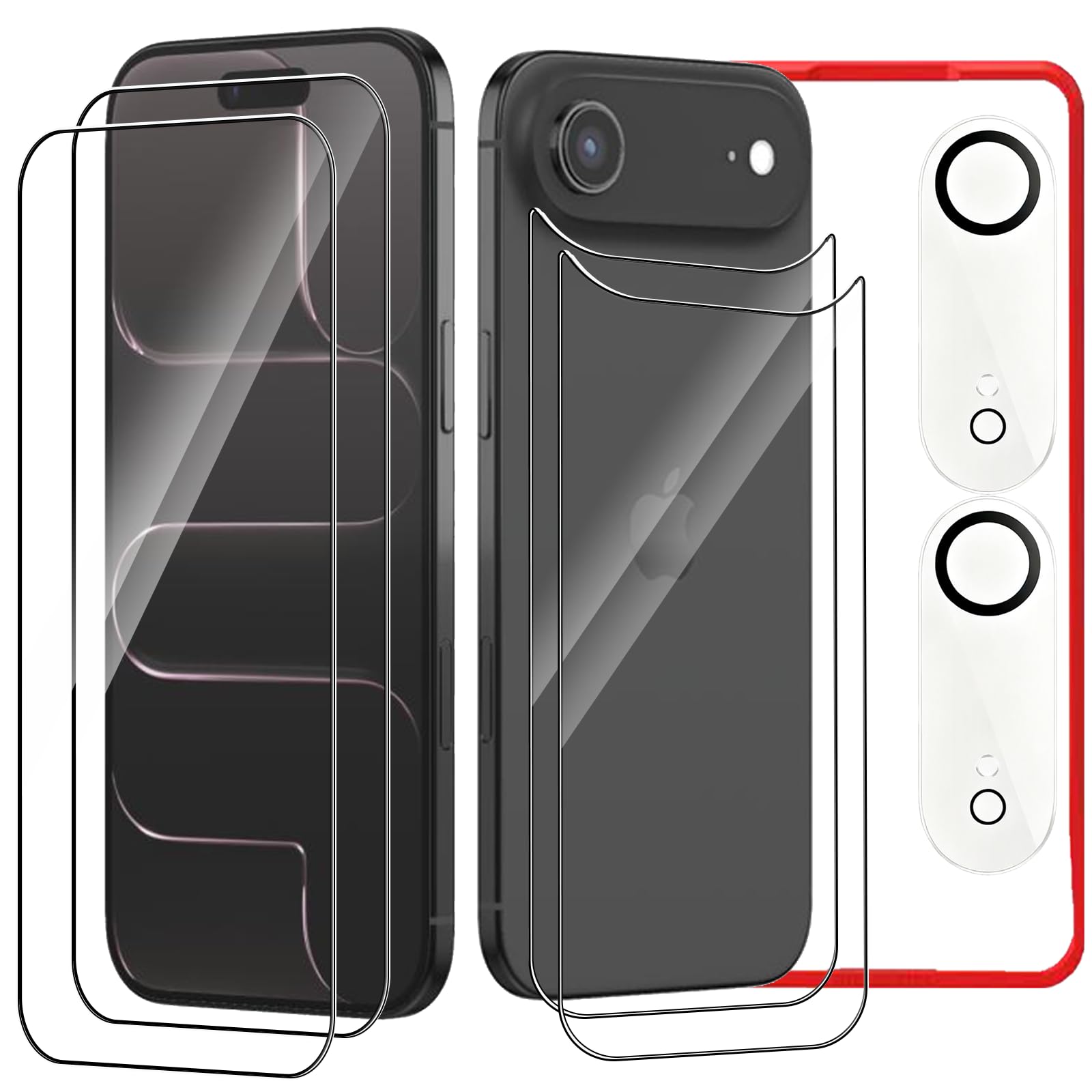 OWMGTS Screen Protector for iPhone 17 Air, (2+2) Pcs Front and Back Glass Protector + 2 Pcs Camera Lens Protector, 9H Hardness Protective Film,Easy Installation with Alignment Tool