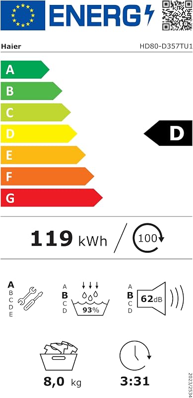 Secador de bomba de calor 8 kg de profundidade reduzida, x 5 [HD80-D357TU1-S]