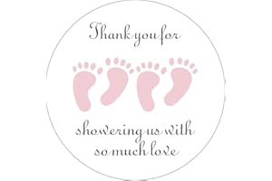 MAGJUCHE Pink It's Twins Thank You for Coming Baby Shower Stickers, Two Girls Little Feet Party Favor Stickers, 2 Inch, 40-Pack