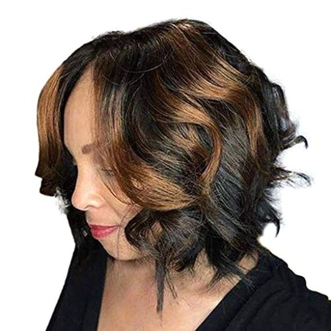 Amazon Com Natural Short Human Hair Wig Bangs Glueless Lace Wigs