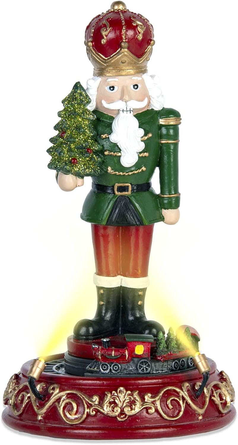 Nutcrackers - innodept12 Nutcracker Figure and Rolling Train Collectible - Christmas Figurine with LED Light and Music, Battery Operated, Heigh 7.87 Inches