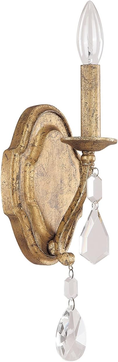 Capital Lighting 1616AG-CR Blakely 1-Light Wall Sconce, Antique Gold Finish with Clear Crystal Accents