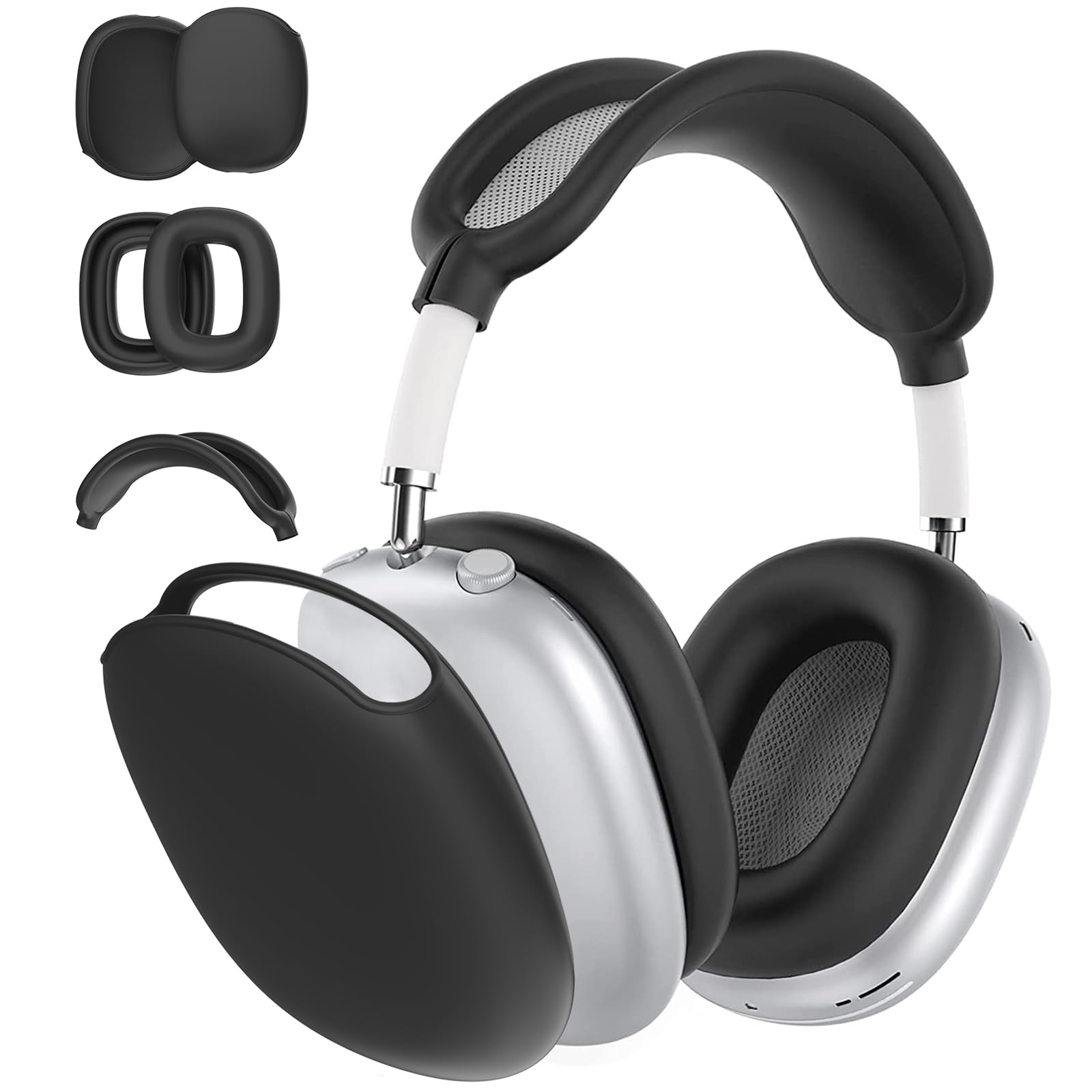 Photo 1 of 3 in 1 Silicone Case Cover Compatible with Apple Airpods Max Headphones(2024/2020), Anti-Scratch Ear Pad Case Cover Ear Cups Cover and Headband Cover Compatible with Apple Airpod Max(Black)