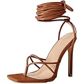 PiePieBuy Women's Lace Up Heeled Sandals Square Flip Flop High Heels Strappy Party Shoes
