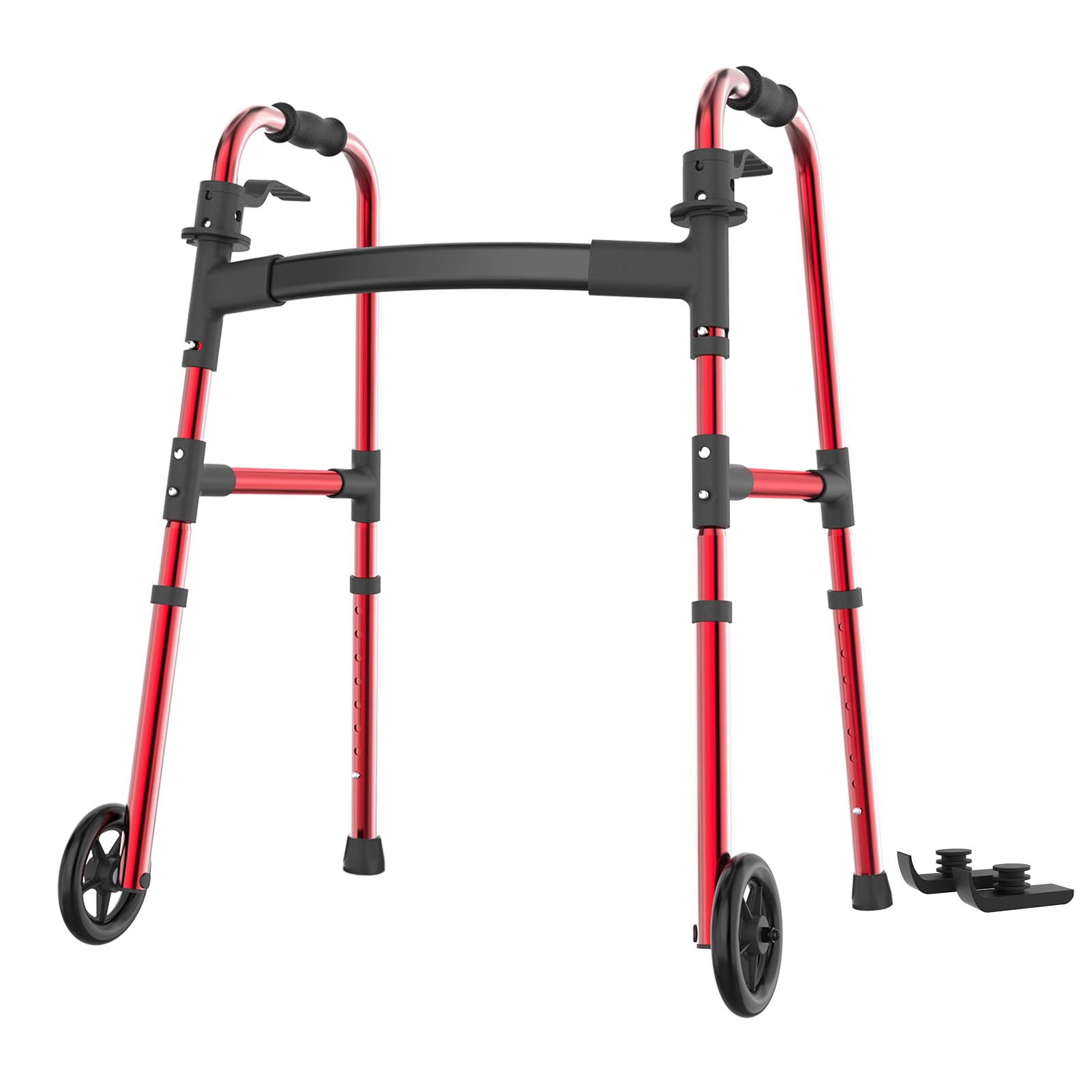 Photo 1 of Loyoda Folding Walkers for Seniors, Walker with Skis Lightweight 5'' Front Wheel Walker Height Adjustable Aluminum Standard Walker for Elderly and Disabled?Red?