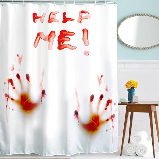 Halloween Horror Shower Curtain Waterproof Scary Bloody Hands Bathroom Decor