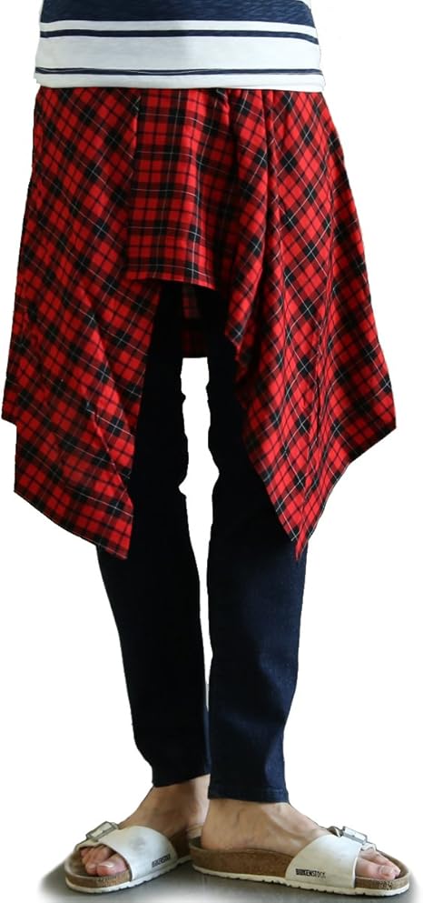 Amazon 日本製 アシンメトリー デザイン チェック柄 巻きスカート メンズ ボトムス スカート ラップスカート ユニセックス モード系 ロック系 ゆるカジ ブランド 春 夏 レッド Free ショートパンツ 通販
