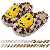 AIMINUO Women's Men's Retro Preppy Happy Face Slippers Comfy Warm Plush Slip-On House Slipper for Winter Indoor Soft Cushion Non-slip Fluffy Slides Slippers