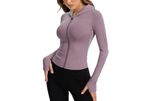 Beftwo Women Bbl Jackets with Hood Compression Workout Tops Lined or Unlined Lightweight Yoga Gym Jacket with Thumb Hole
