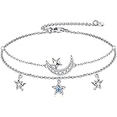 KQF Anklet for Women 925 Sterling Silver Starfish Wave/Shell Opal/Dolphin/Star Adjustable Ankle Bracelets Ocean Beach Jewelry for Women