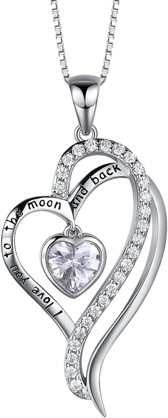 MLYSA 'I Love You To The Moon and Back' Girl Heart Pendant Necklace 18"