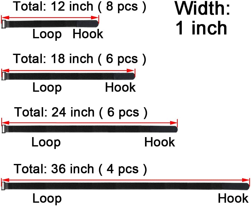 UONIKA 12" 18" 24" 36" Cable Straps, 24 pcs Reusable Fastening Hook and Loop Utility Cable Ties Down Wraps Adjustable Cinch Straps: Home Audio & Theater