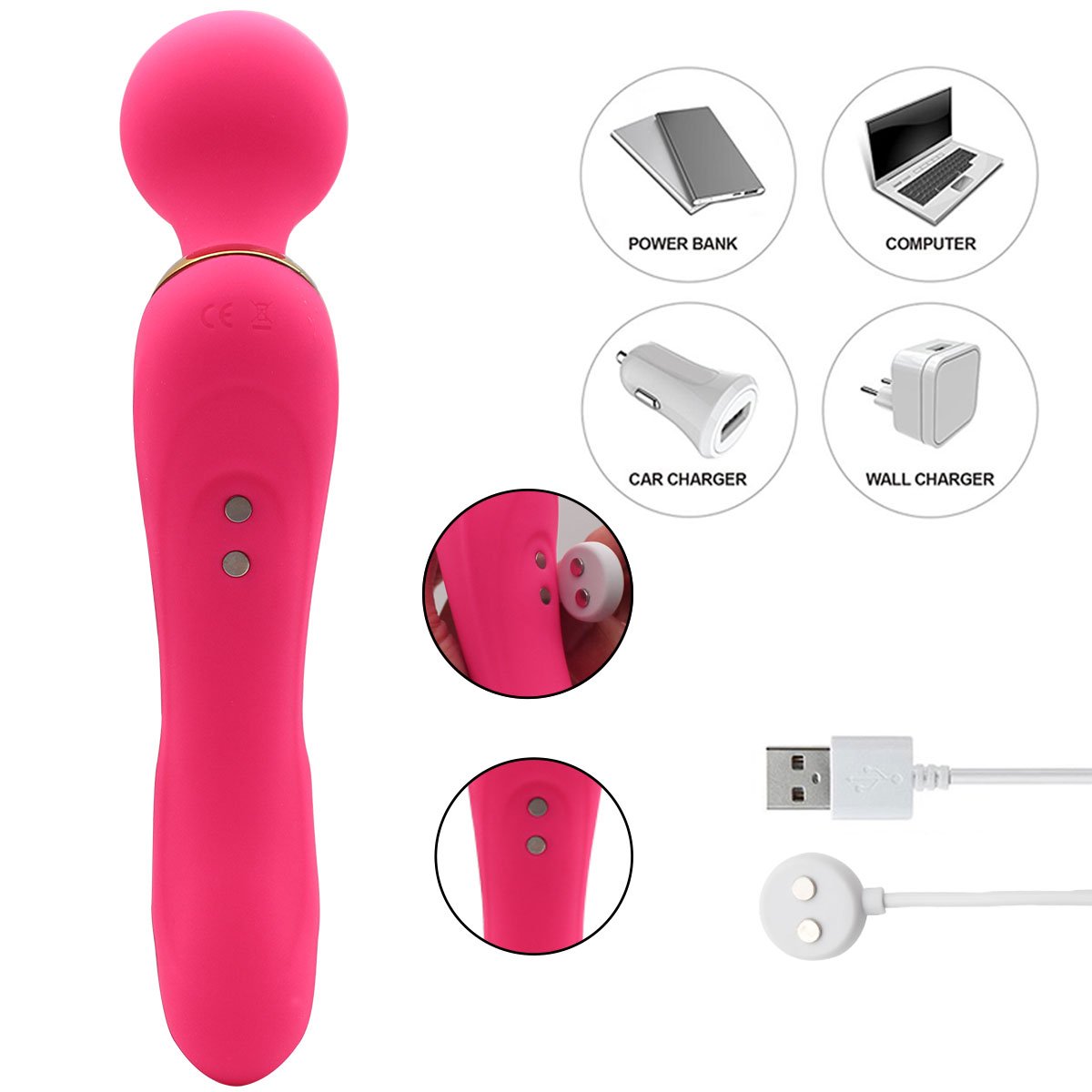 SYH Computer LED Force Vibrator Rotating ，10 Speed USB Cable Rechargeable Weaterproof Design， Handheld with Powerful Multi Speed Vibration