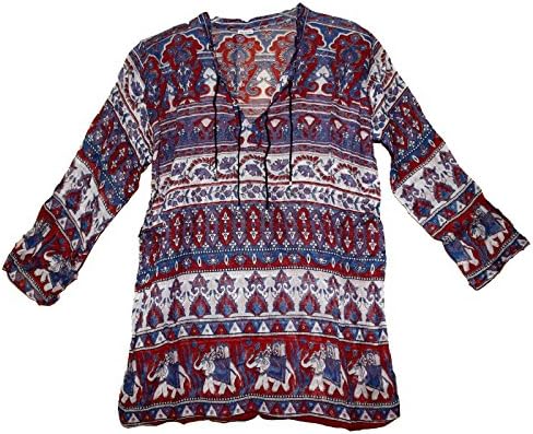 FOI Indian Cotton Vintage Pattern Hippie Blusa Top Dress Blouse Women Ehs