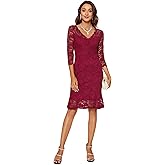 Atnlewhi Womens 3/4 Sleeve Slim Fit Lace Cocktail Dresses Party Wedding Guest V Neck Formal Evening Bodycon Dress