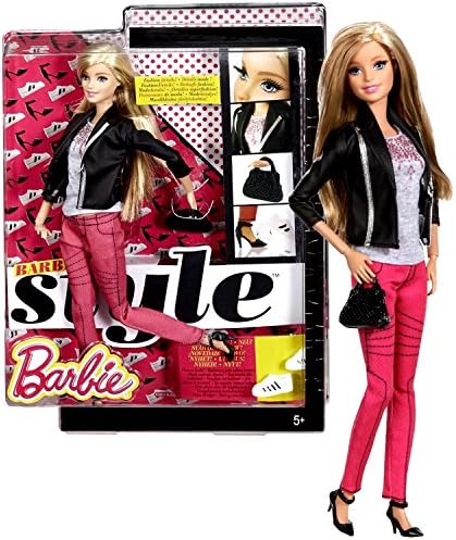 Mattel Year 2014 Barbie Style Series 12 Inch Doll - BARBIE CFM76 in Grey Tops, Pink Pants &amp; Black Leather Jacket with Purse and 2 Pair of Shoes