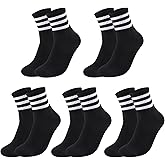 Ultrafun 5 Pairs Unisex Stripe Crew Socks Breathable Athletic Sports Gym School Casual Quarter Ankle Socks for Men Women