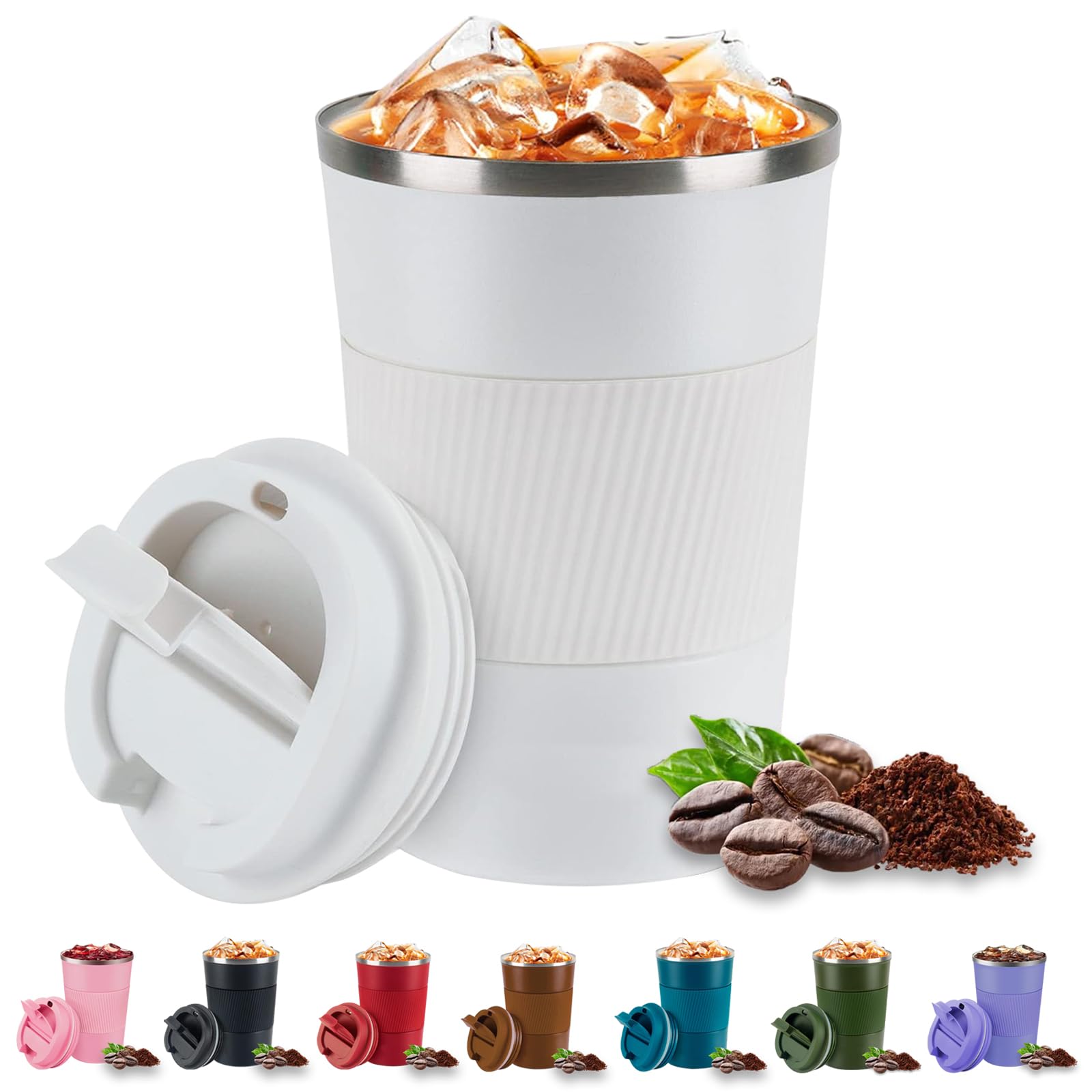 Eastrise Travel Mug,Insulated Coffee Cup with Leakproof Lid,Reusable Travel Coffee Mug,Stainless Steel Coffee Cup for Hot or Cold Drinks(White/13oz)