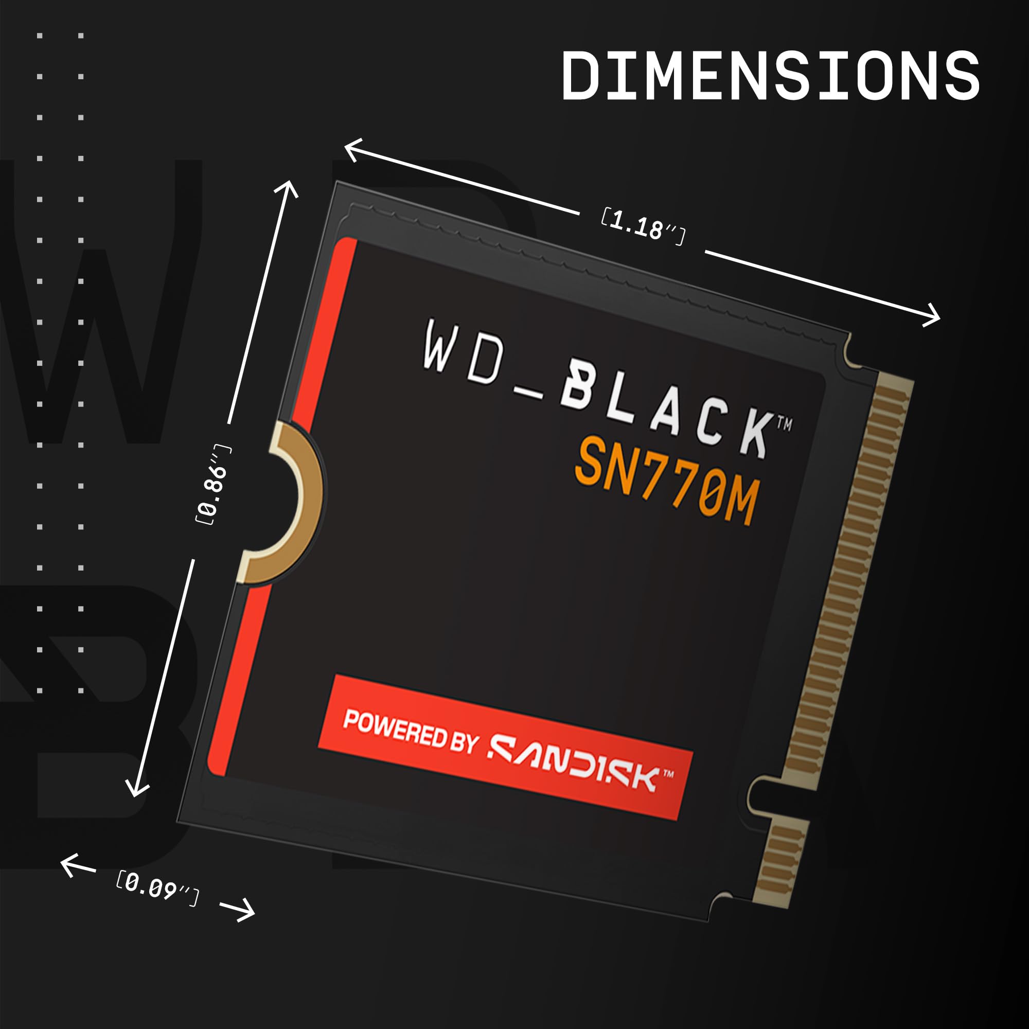 WD_BLACK SN770M 2TB M.2 2230 NVMeSSD - PCIe Gen 4.0, Speeds up to 5,150 MB/s, for Handheld Gaming Devices and Compatible laptops, Great for Asus ROG Ally, Steam Deck - WDBDNH0020BBK-WRSN