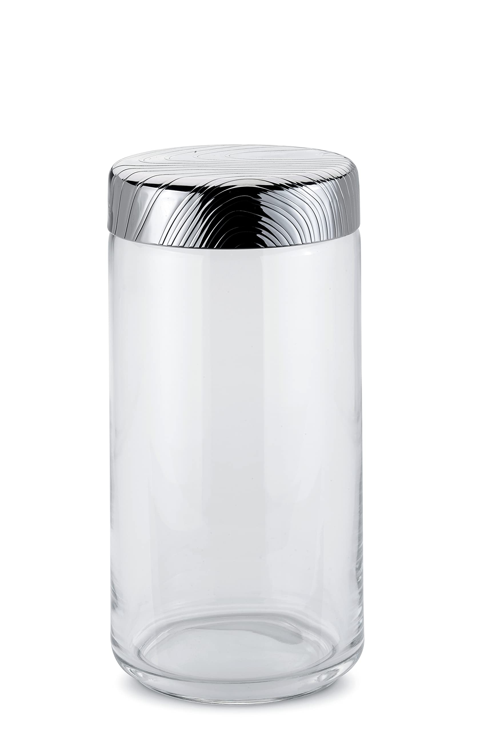Alessi Glass jar Hermetic lid in 18/10 stainless steel with relief decoration