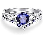 PreKaciouslv Sapphire Infinity Wedding Rings Set Sterling Silver Vintage Three Stones Bridal Sets for Women,18K White Gold Platinum Plated Created Sapphire Twisted Engagement Ring Set Gift for Anniversary Wedding