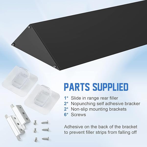 30″ SLIDE-IN RANGE REAR FILLER KIT W10113901A, STOVE GAP UNIVERSAL TRIANGULAR FILLER STRIP, COOKTOP TRIM KIT BETWEEN STOVE AND BACKSPLASH FOR WHIRLPOOL & MOST BRAND, DURABLE ALUMINUM, BLACK