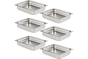 CURTA 6 Pack Anti-Jam Hotel Pans, 1/2 Size 2 1/2 Inch Deep, NSF Commercial 18/8 Stainless Steel Chafing Steam Table Pan, Catering Storage Metal Food Pan
